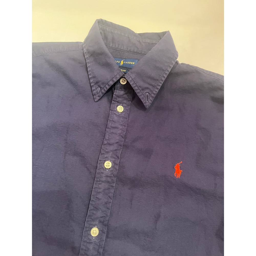 Ralph Lauren Mens Relaxed Fit Button Down Long Sleeve Shirt Navy Blue Size Large